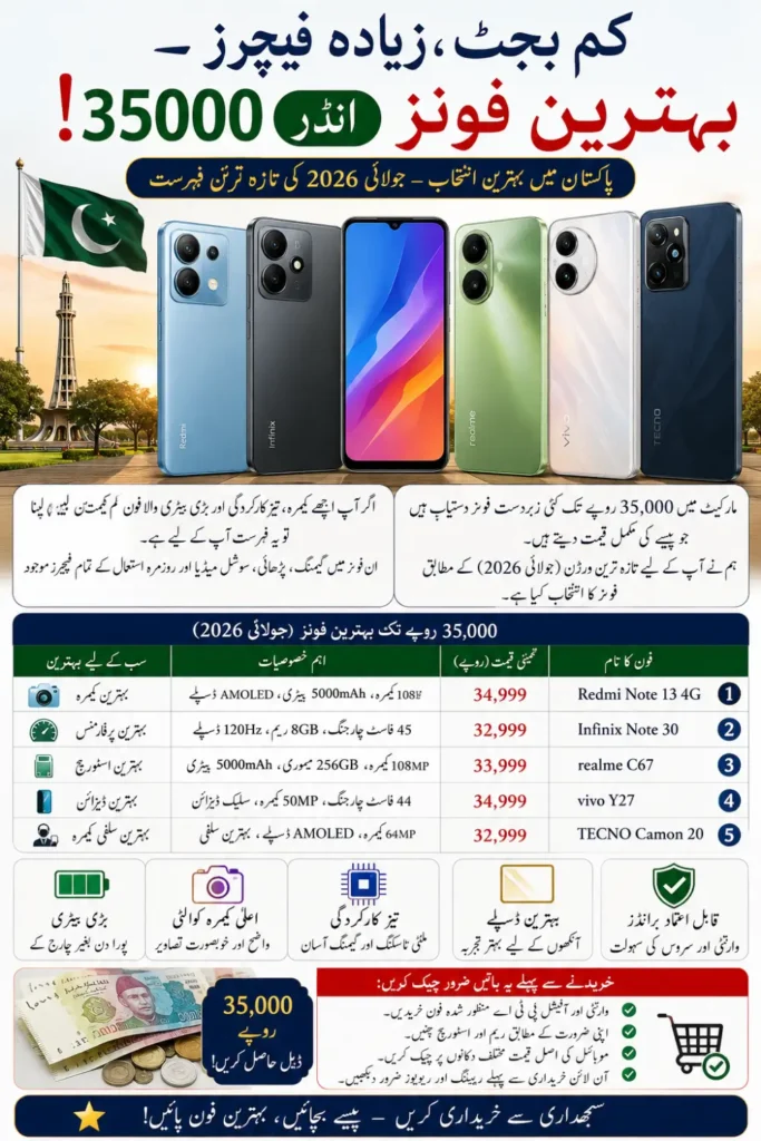 Best Mobile Phones Under 35000 in Pakistan – July 2026 Updated List